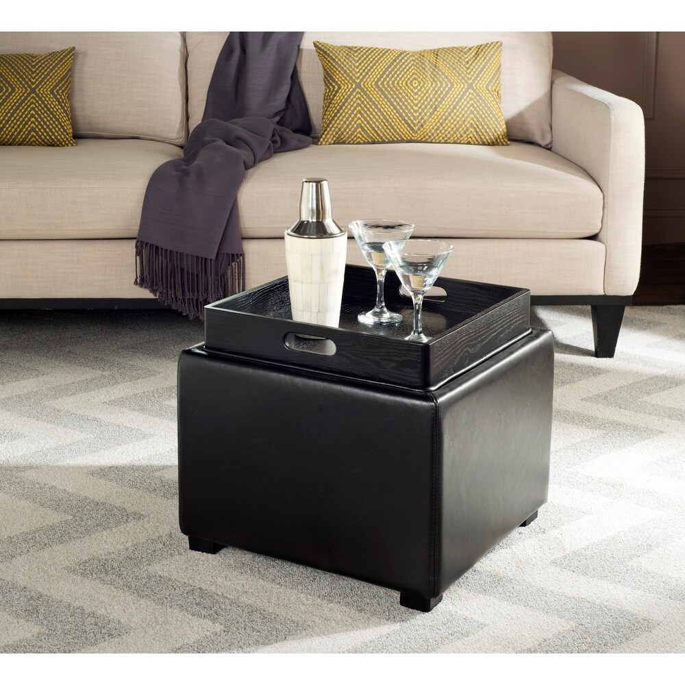 SAFAVIEH Black Square Storage Tray Ottoman