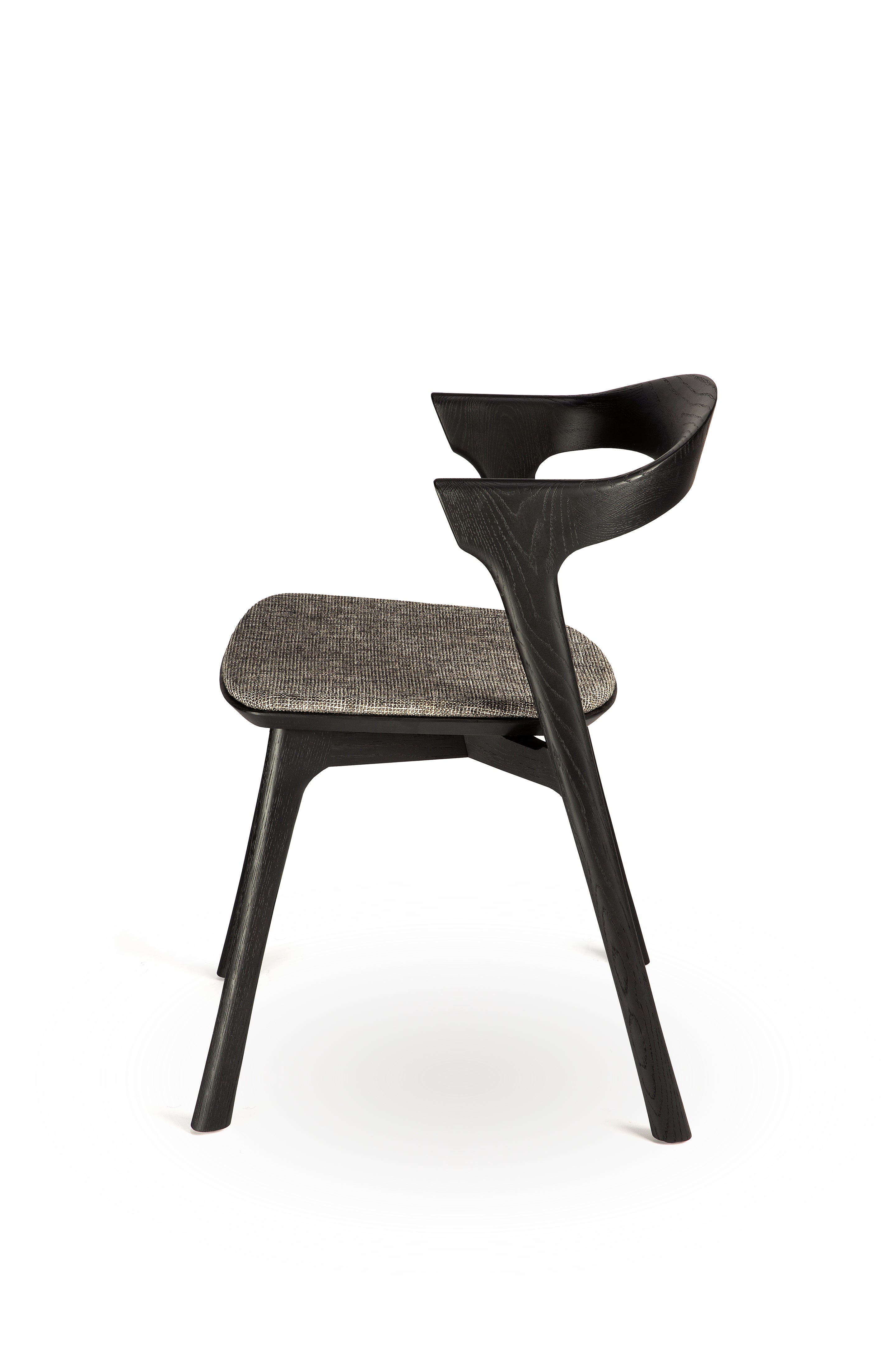 Oak Bok Black Dining Chair - Grey Upholstery - Varnished