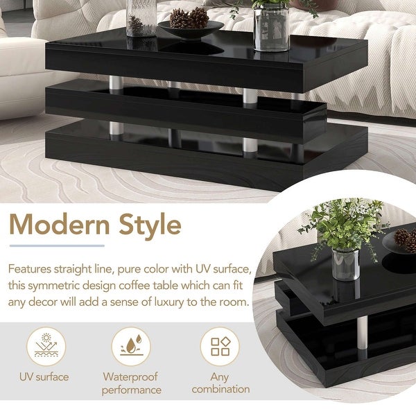 Modern 2-Tier Coffee Table with Silver Metal Legs