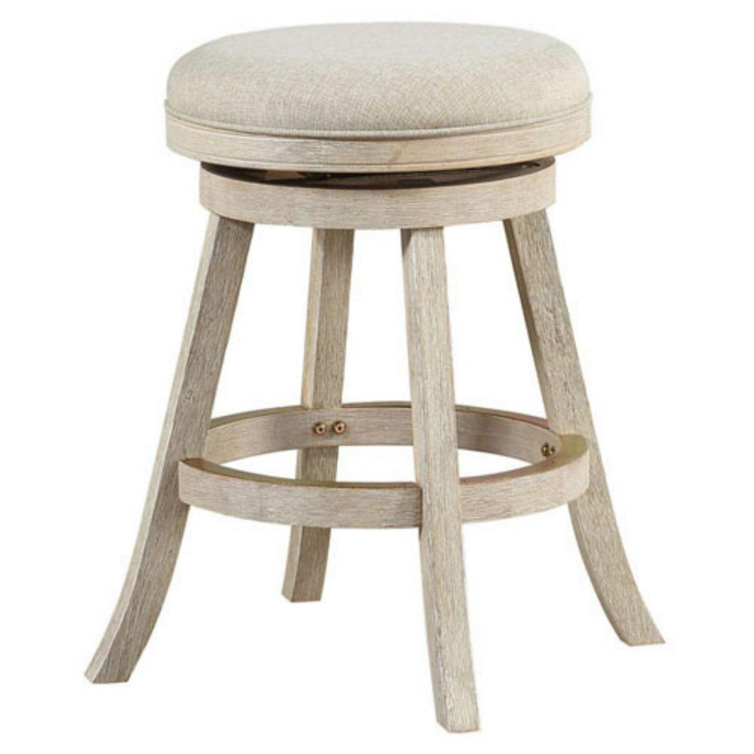 Boraam Fenton 24 Backless Wood and Linen Swivel Counter Stool  Ivory Wire-Brush