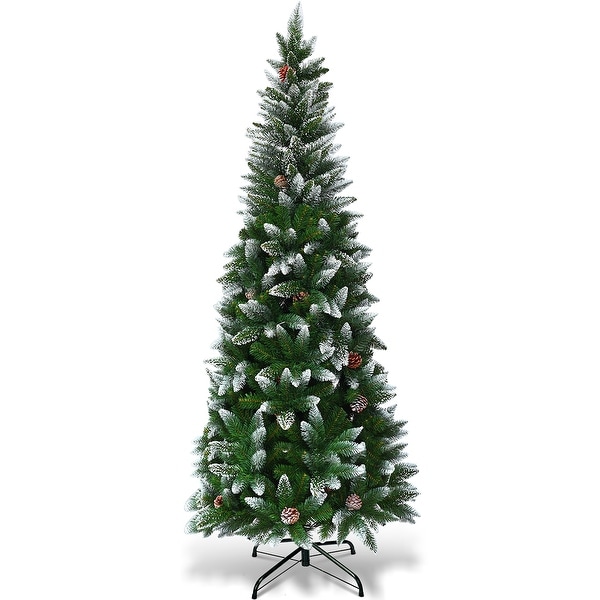 Artificial Pencil Christmas Tree Snow Flocked with Metal Stand