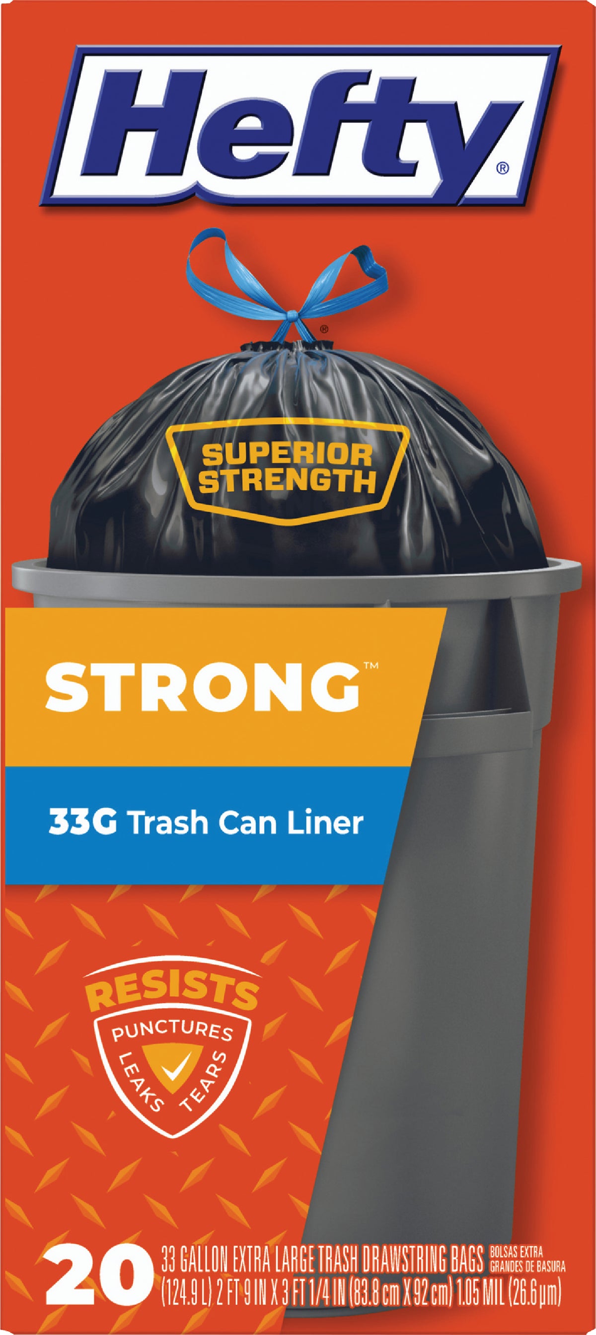 Hefty Strong Extra Large Trash Bag 33 Gal. Black