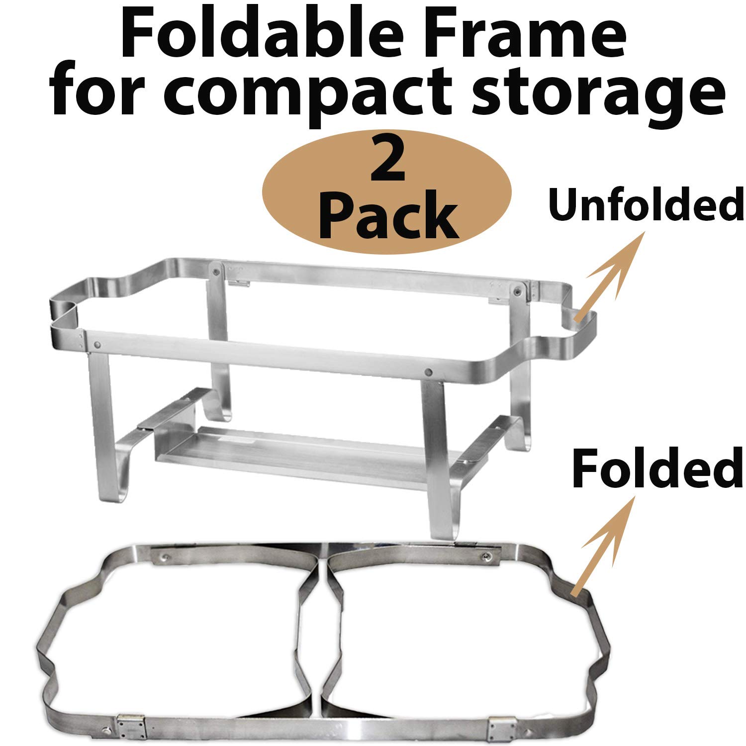 Chafing Dish Buffet Set w/Fuel — Folding Frame + Water Pan + Food Pan (8 qt) + 6 Fuel Holders + 6 Fuel Cans – 3 Full Warmer Kit， Stainless Steel Construction