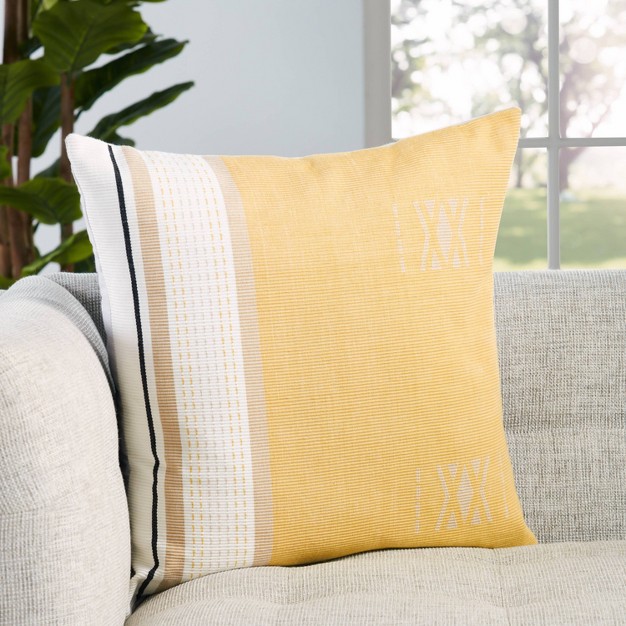 Oversize Poly Fill Vibe By Parvati Tribal Square Throw Pillow Cover Yellow light Taupe Jaipur Living