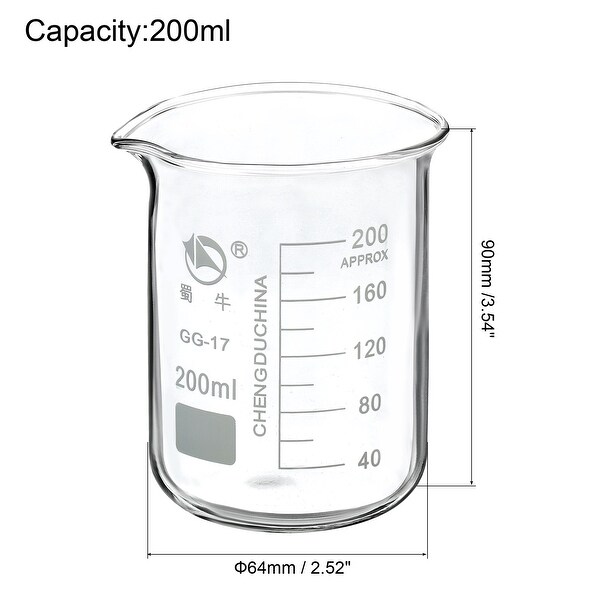 2pcs 200ml Low Form Glass Beaker 3.3 Borosilicate Lab Measuring Cups - Clear