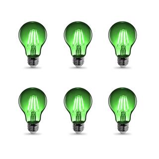 Feit Electric 25-Watt Equivalent A19 Medium E26 Base Dimmable Filament Green Colored LED Clear Glass Light Bulb (6-Pack) A19TGLED6