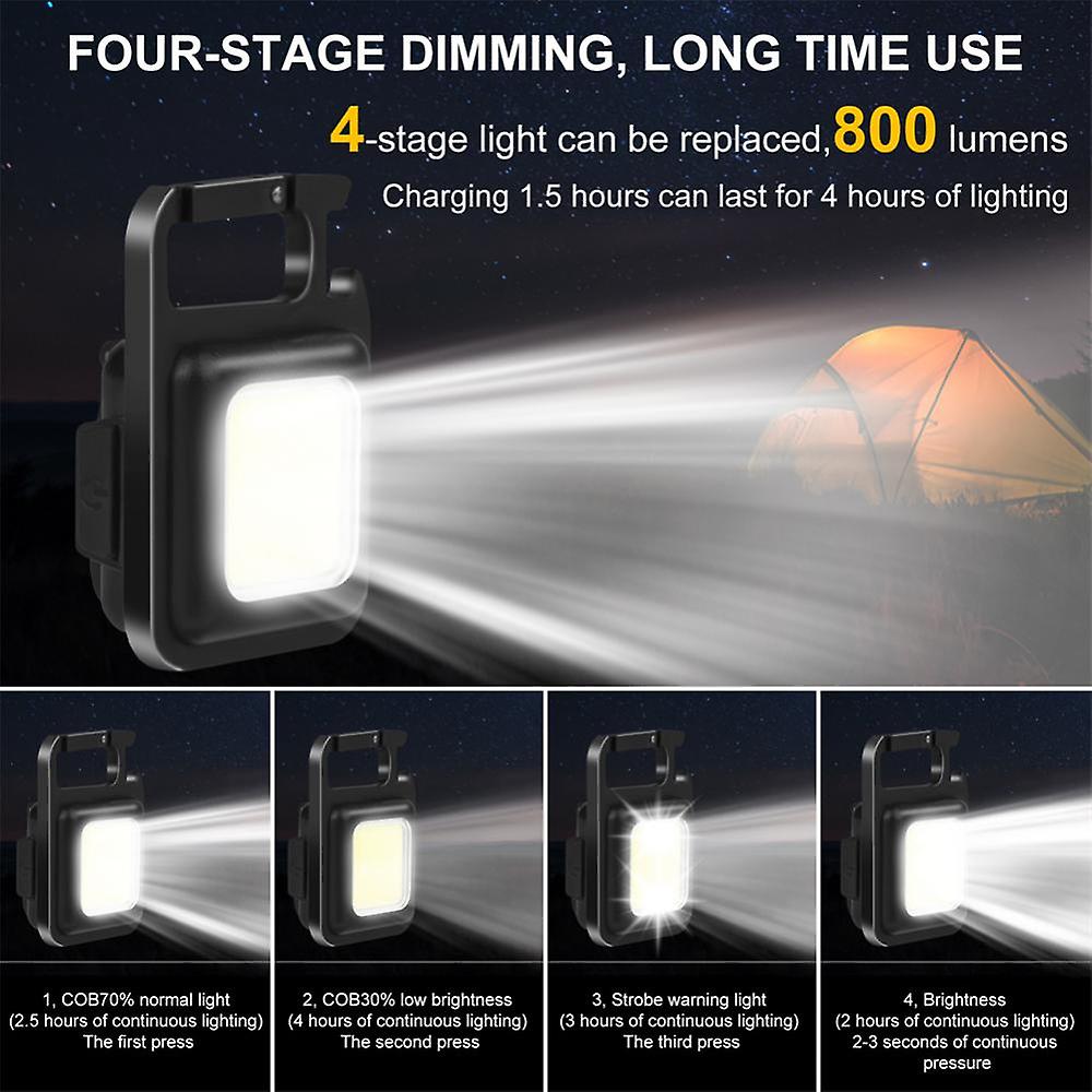 Mini Magnetic Cob Keychain Light 1000lumens Bright Usb Rechargeable Flashlight 4 Light Modes