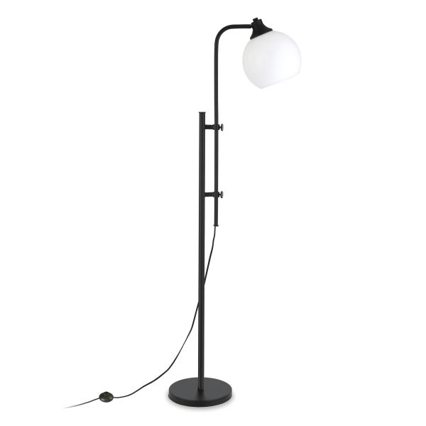 Antho Height-Adjustable Floor Lamp with Glass Shade in Blackened Bronze/White Milk