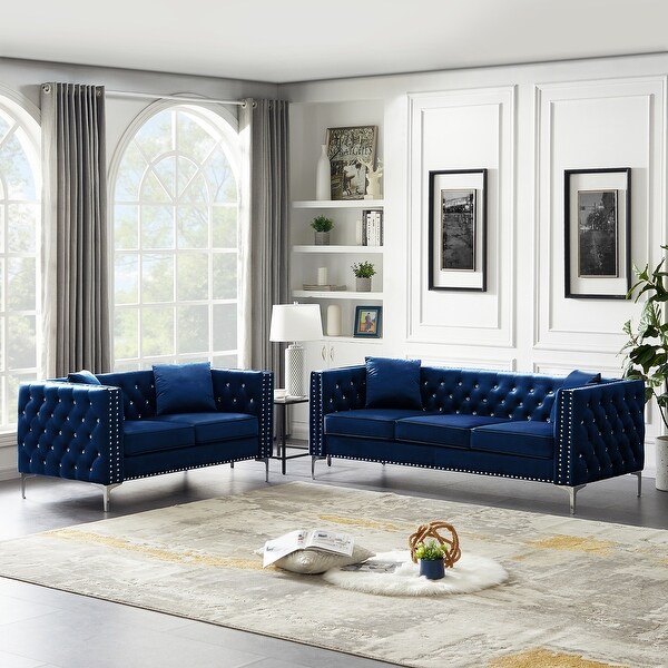 2 Piece Modern Velvet Living Room Set with Sofa and Loveseat