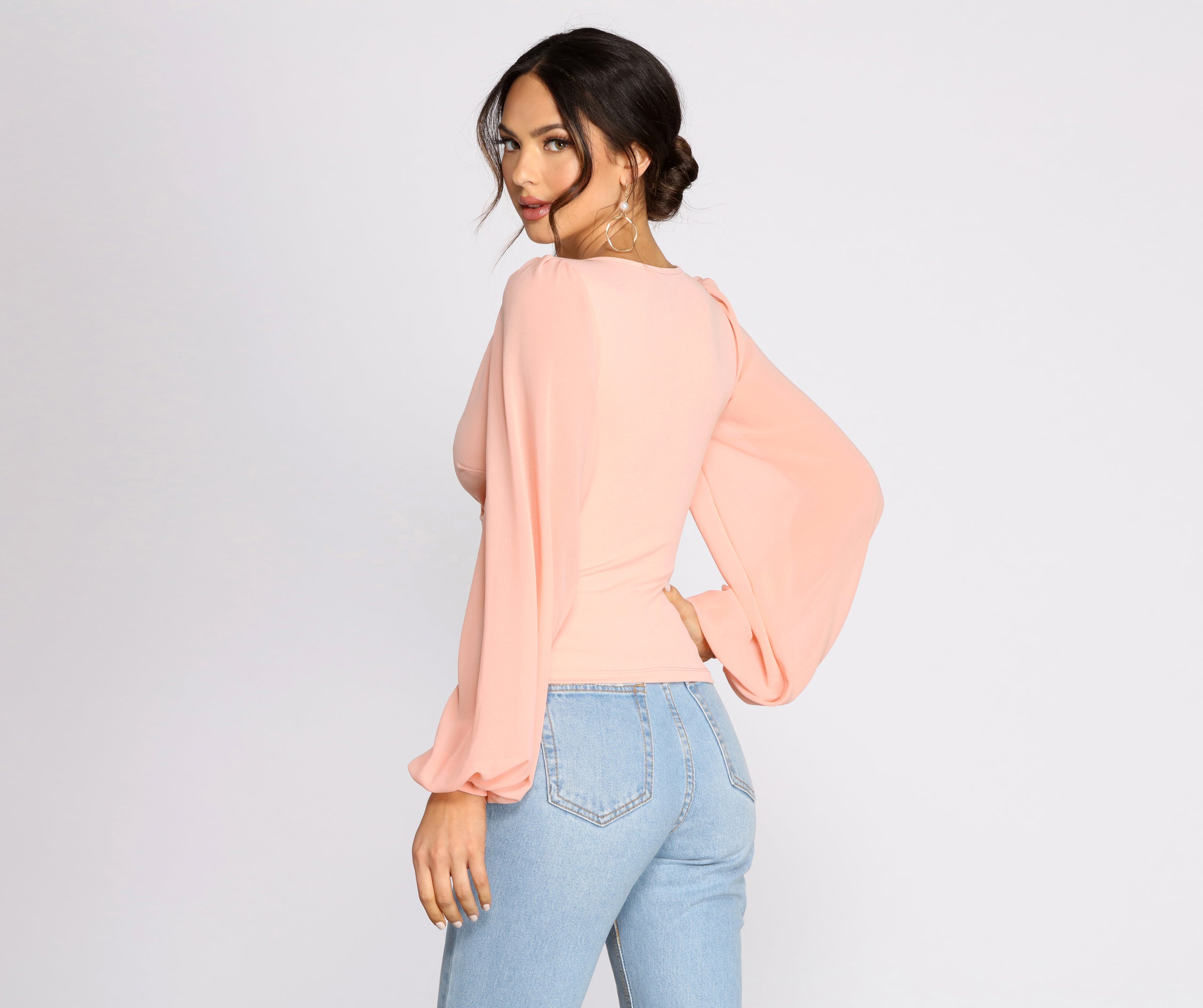 Classic Chiffon Sleeve Wrap Front Blouse