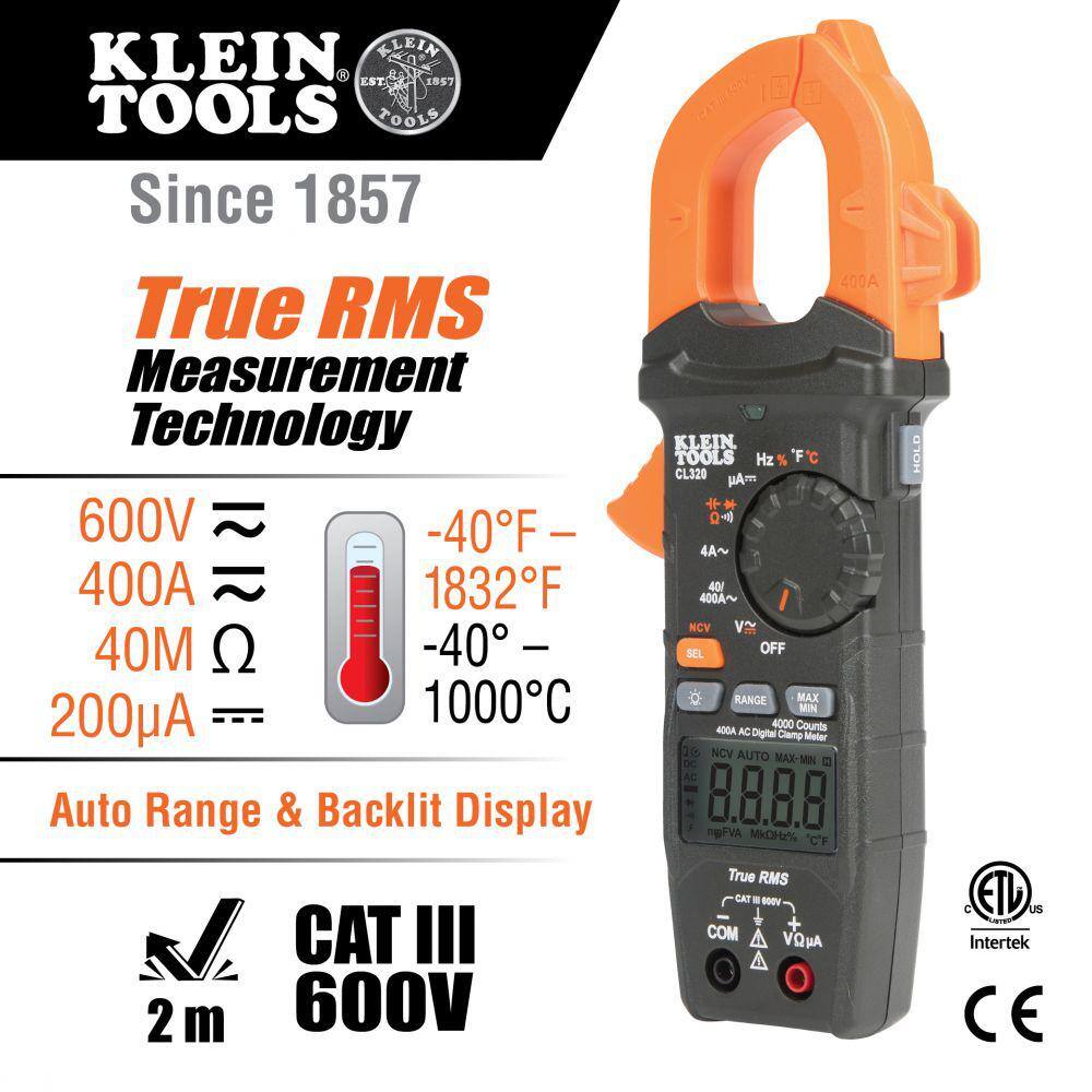 Klein Tools HVAC Clamp Meter Electrical Tester Set CL320KIT