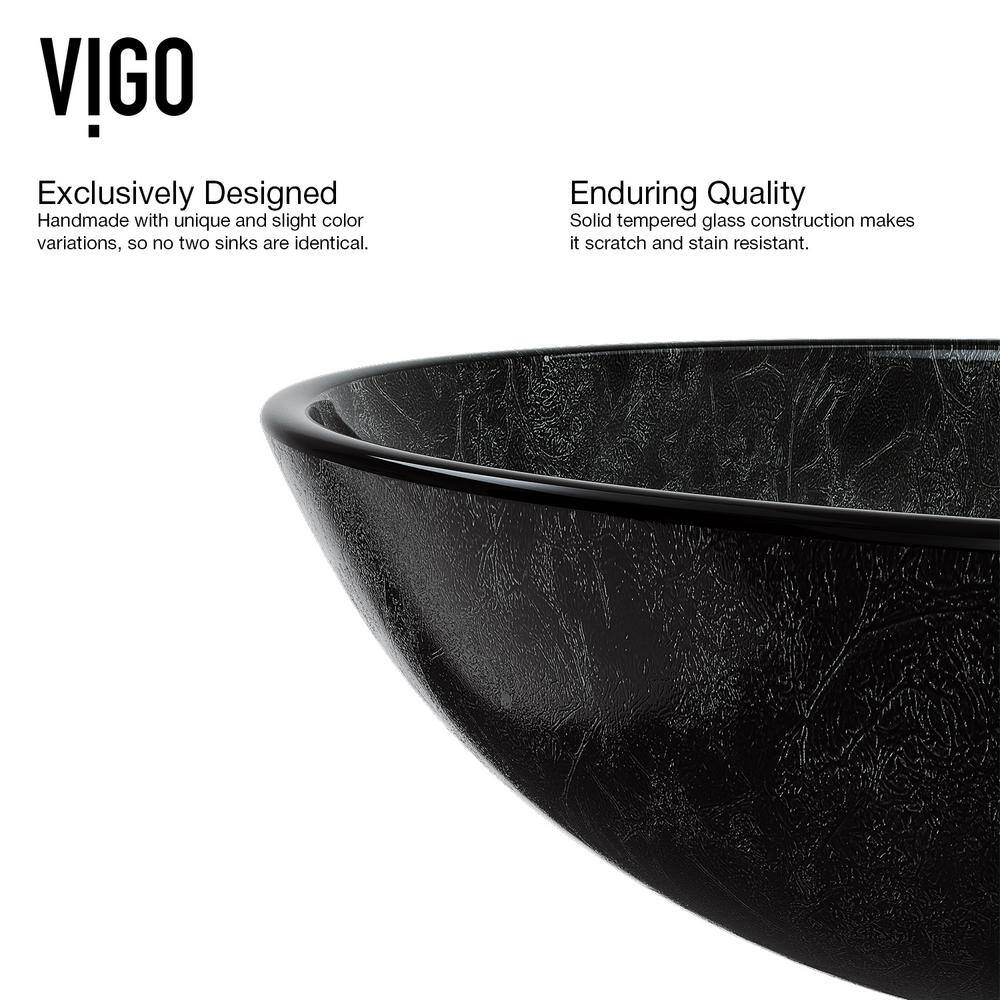 VIGO Gray Onyx Glass Round Vessel Bathroom Sink with Dior Faucet and Pop-Up Drain in Brushed Nickel VGT570