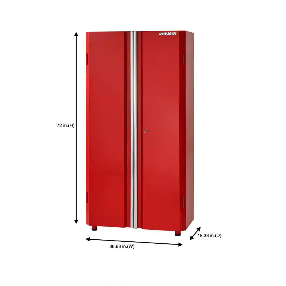 Husky G3602TR-US Ready-to-Assemble 24-Gauge Steel Freestanding Garage Cabinet in Red (36 in. W x 72 in. H x 18 in. D)