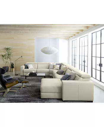 Furniture Nevio 115 3-pc Leather Sectional Sofa with Chaise 2 Power Recliners and Articulating Headrests