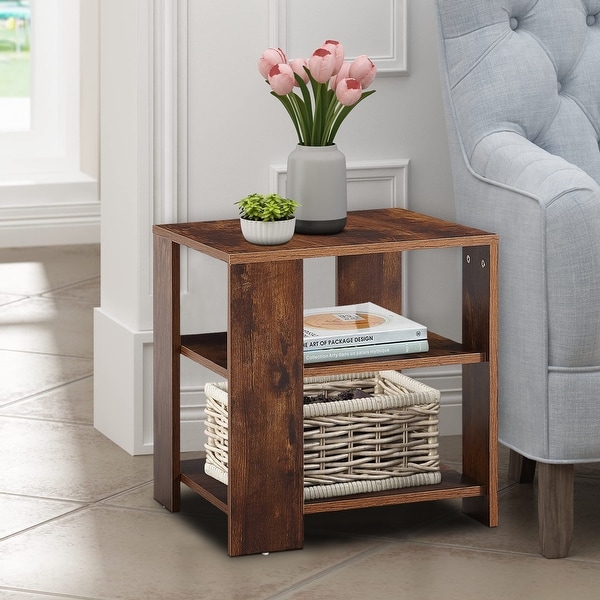 3-Tier End Table w/ Storage Shelf， Wood Side Table， Small Coffee Table - 17.7“