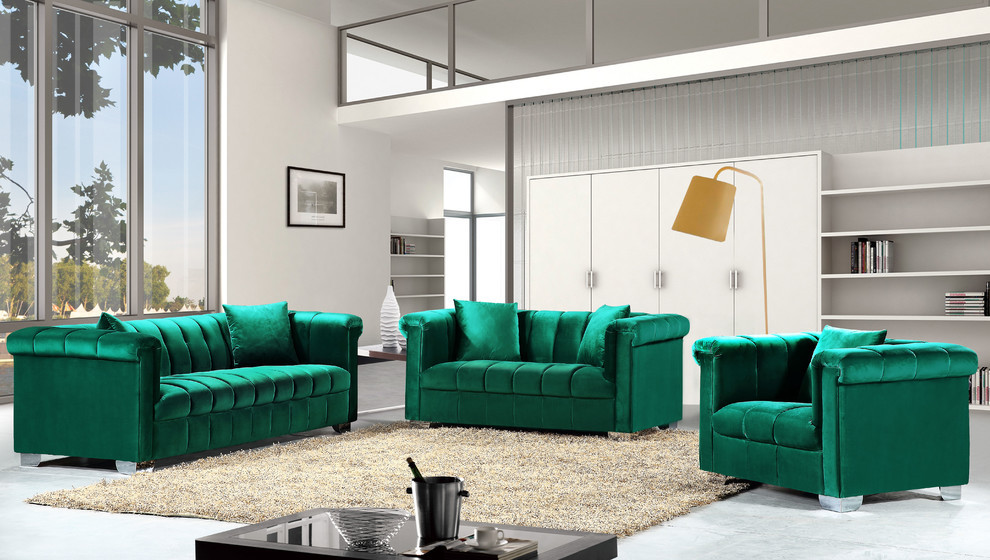 Kayla Velvet Upholstered Set   Contemporary   Armchairs And Accent Chairs   by Meridian Furniture  Houzz