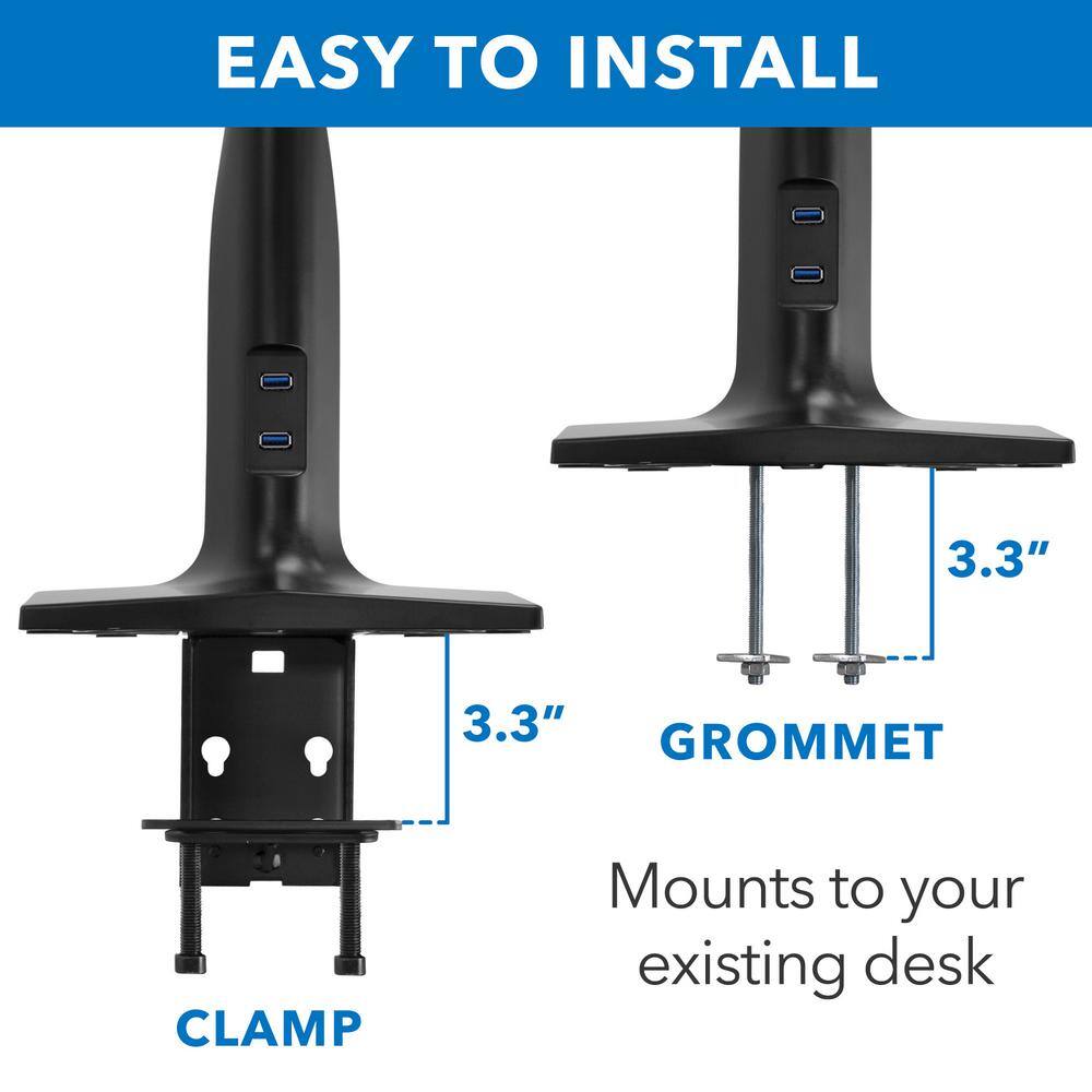 Mount-It 26 in. Rectangular Black Standing Desk Converter with Dual Monitor Arm Mount and Phone Holder MI-7984