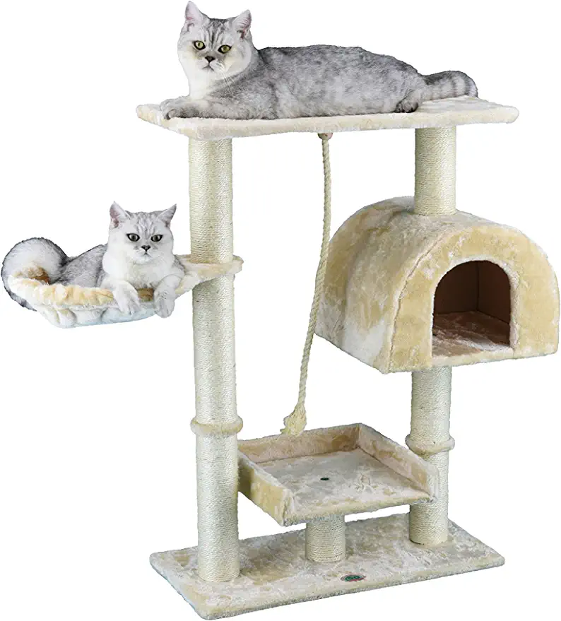 Go Pet Club 36-in Faux Fur Cat Tree and Condo， Beige