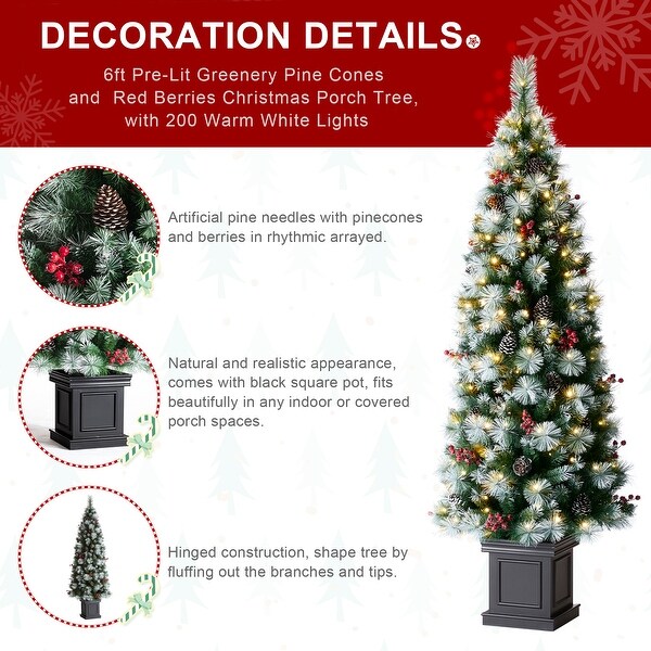 Glitzhome 4ft/5ft/6ft PreLit Pine Artificial Christmas Porch Tree with Decorative Urn Pot