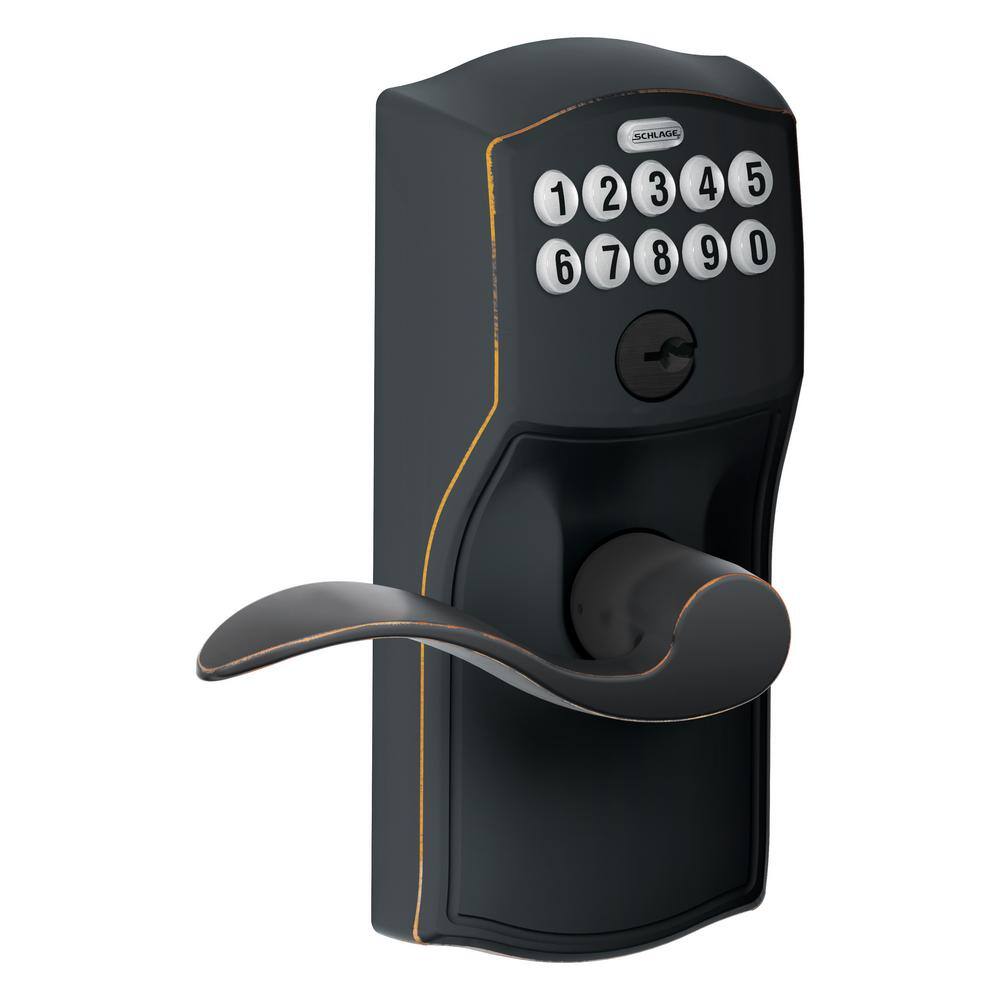 Schlage Camelot Aged Bronze Keypad Door Lock with Accent Handle and Flex Lock FE595 V CAM 716 ACC