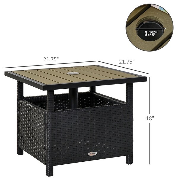 Black Square Metal 18in. H Outdoor Side Table with Steel Frame，1.75in. Umbrella Insert Hole，Sand Bag