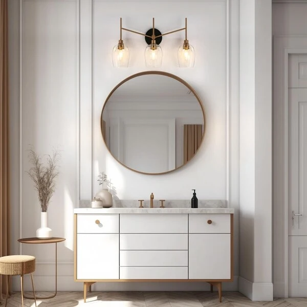 Denan Modern Glam Gold 3-Lights Bathroom Vanity Lights Wall Sconces with Textured Glass - L 20