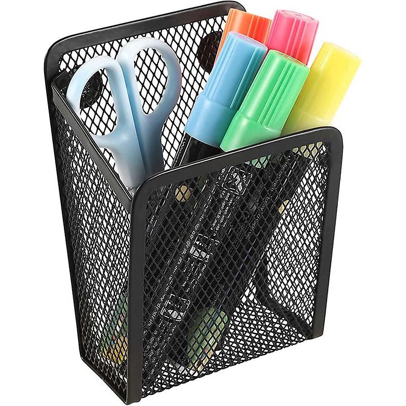 Magnetic Pencil Holder Black Mesh Stainless Steel Pen Basket， Writing Utensil Storage Organizer for Whiteboard， Locker or Office