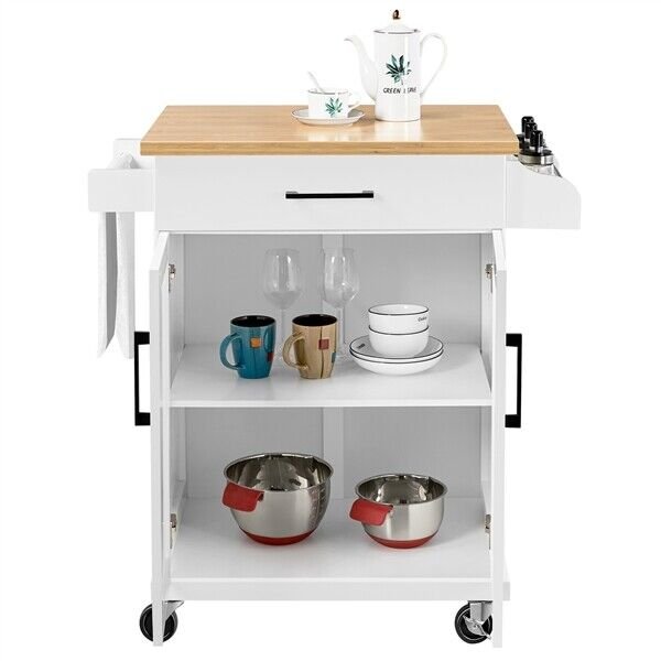 Kitchen Island Trolley Cart Pub Spice Rack Towel Holder Rolling Storage Cabinet