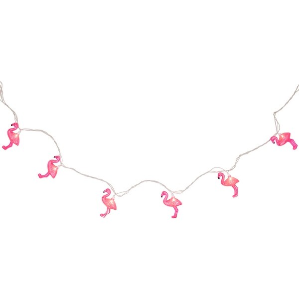 10ct Pink Flamingo Summer Patio String Light Set，7.25ft White Wire