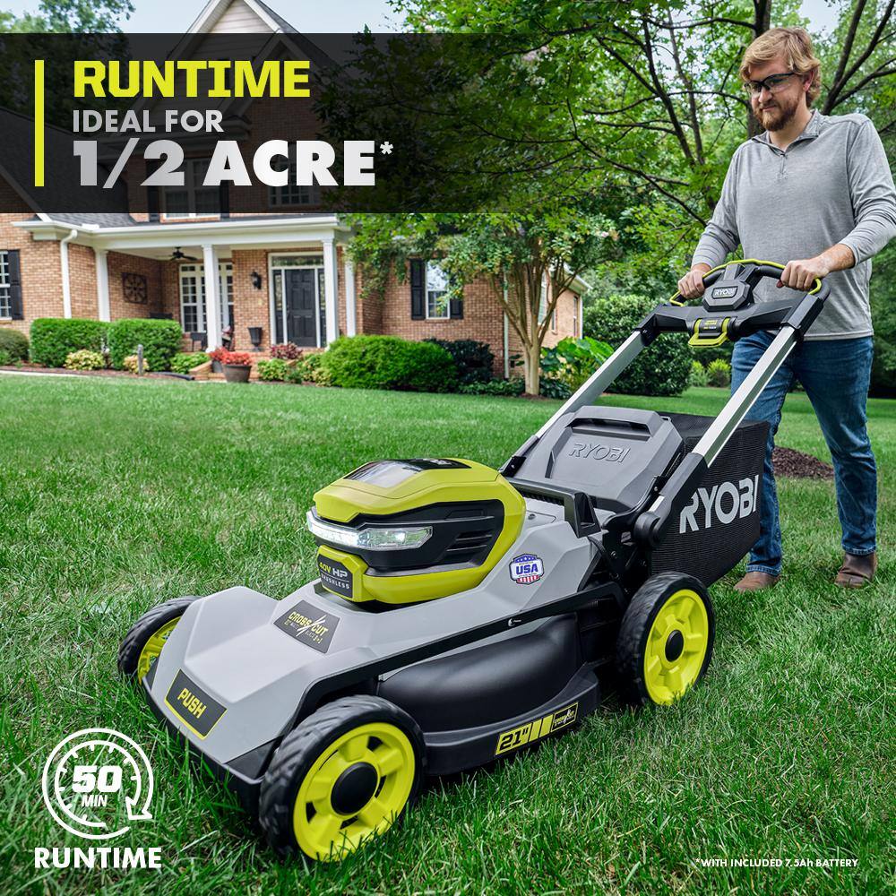 RYOBI 40V HP Brushless 21 in. Battery Walk Behind Dual Blade Push Lawn Mower with 7.5 Ah Battery and Rapid Charger RY401200