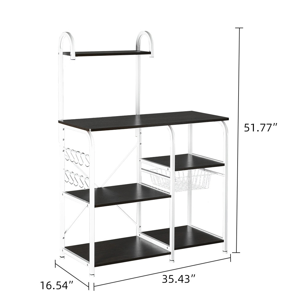 DISCOUNTTODAY Functional Kitchen Baker's Rack Utility Microwave Oven Stand Storage Cart Workstation Shelf， Black 35.43 x 16.54 x 51.77