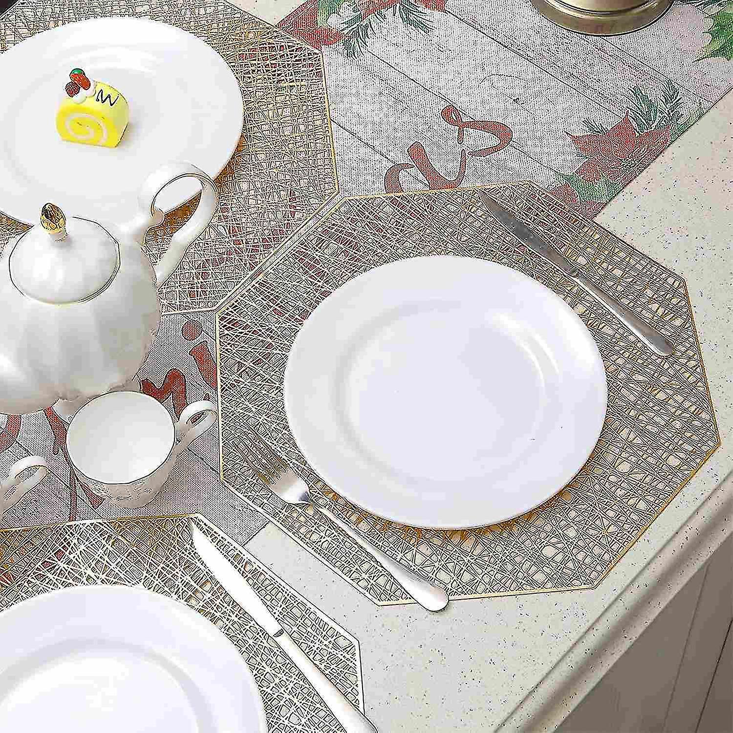 Octagonal Placemats Hollow Out Mats Vinyl Non-slip Heat Insulation Kitchen Table Mats(octagonal Gold