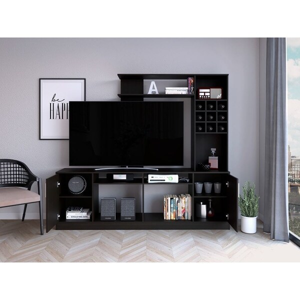 Kava Entertainment Center Six External Shelves Double Door Cabinet Storage Spaces for TVs up 78