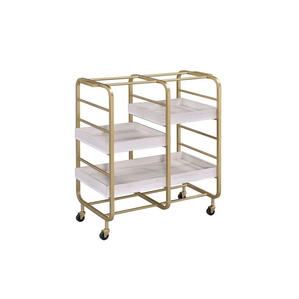 Vorrik Serving Cart  Gold   White Washed   34\