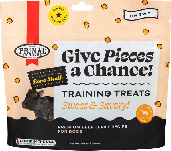 Primal Give Pieces A Chance Beef with Broth Flavored Jerky Dog Treats， 4-oz bag