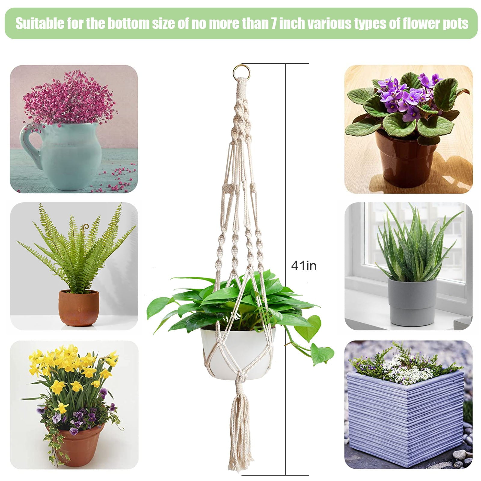 2pcs Macrame Plant Hangers, EEEkit Indoor Outdoor Hanging Planter Shelfs, Decorative Flower Pot Holder Hanging Baskets for Plant, Boho Home Decor, for Succulents, Cacti, and Herbs, in Box