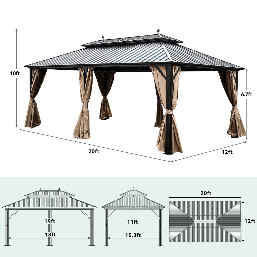 Outdoor Aluminum Hardtop Gazebo With Nettings And Curtains