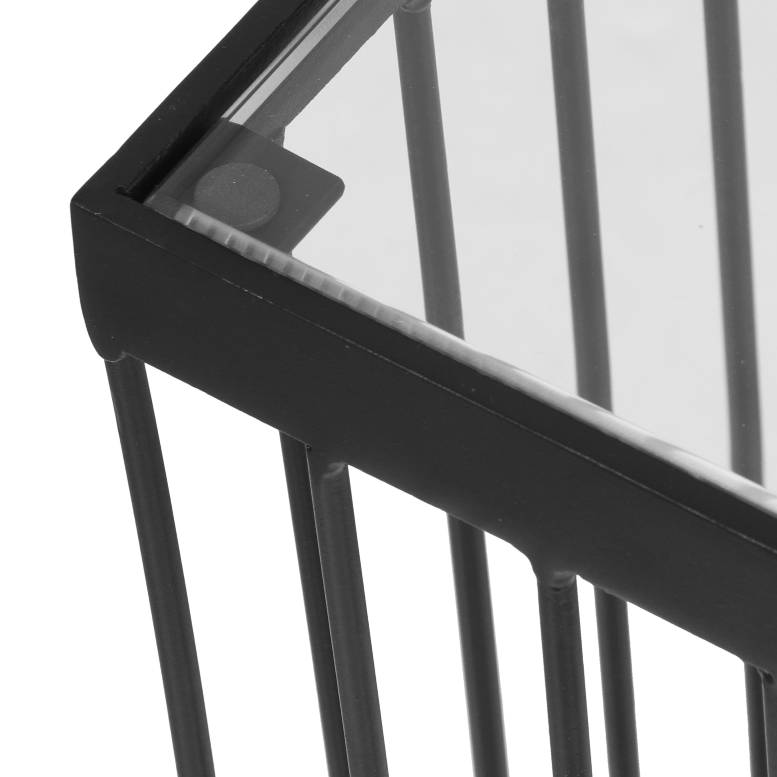 Plevna Contemporary Handcrafted Cage Side Table with Glass Top, Black and Clear