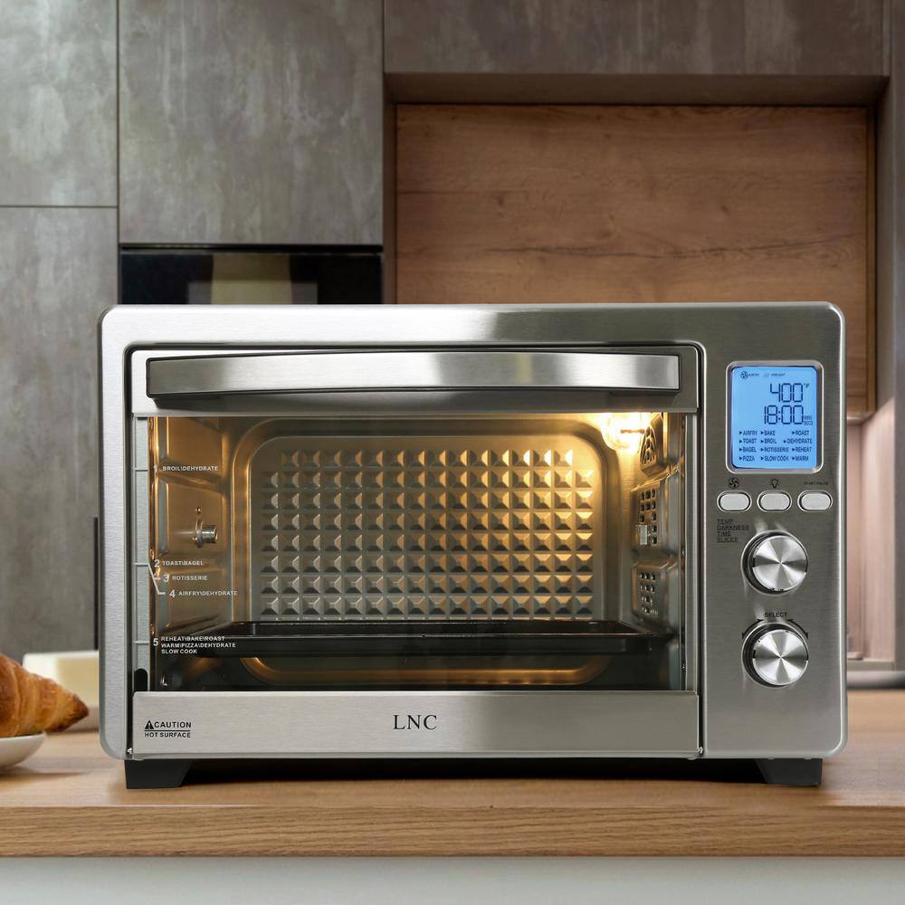 LNC 1750W 6-Slice Black and Stainless Steel Convection Toaster Oven with 12-Cook Modes and LCD Digital Screen FAFA2EHD1000B78