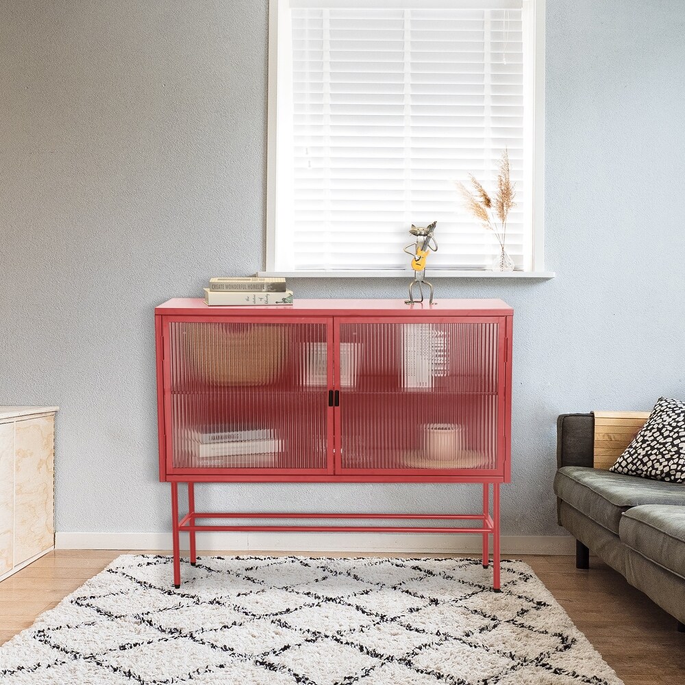 Sideboard Buffet With Fluted Glass Doors Detachable Shelves