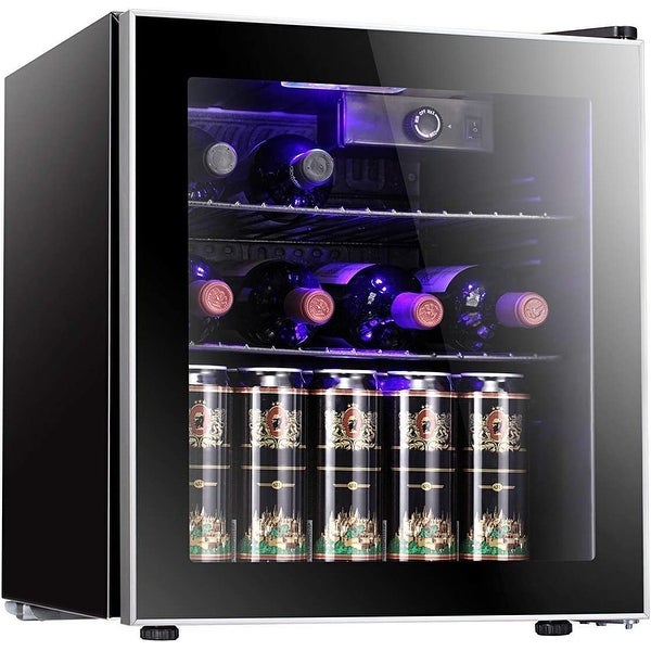 18 Bottle 70 Can Wine Cooler/Cabinet Beverage Refrigerator Small Mini Fridge Clear Front Glass Door - 1.6 CU FT