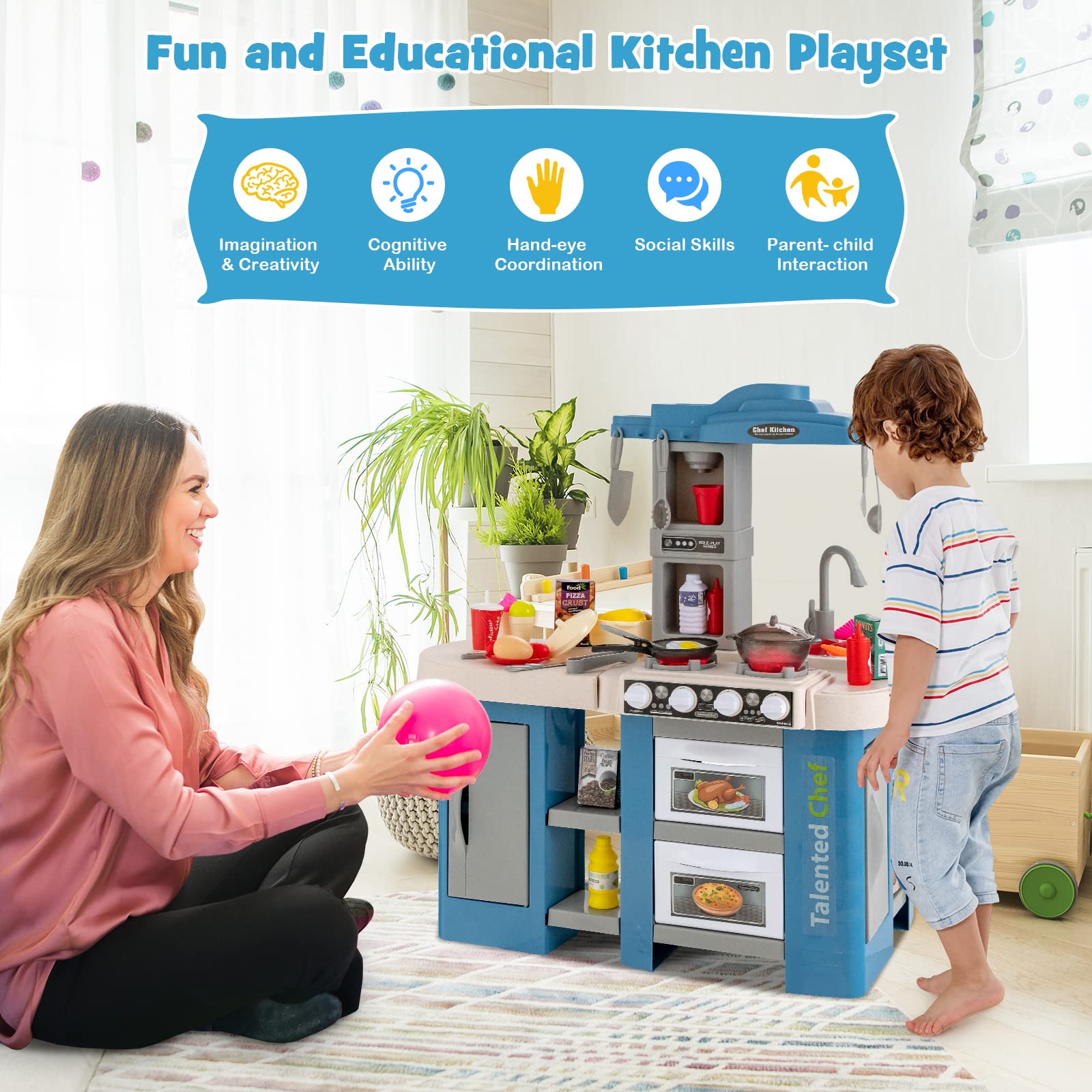 Costzon Kids Kitchen Playset, 67PCS Pretend Chef Play Food Toy Set