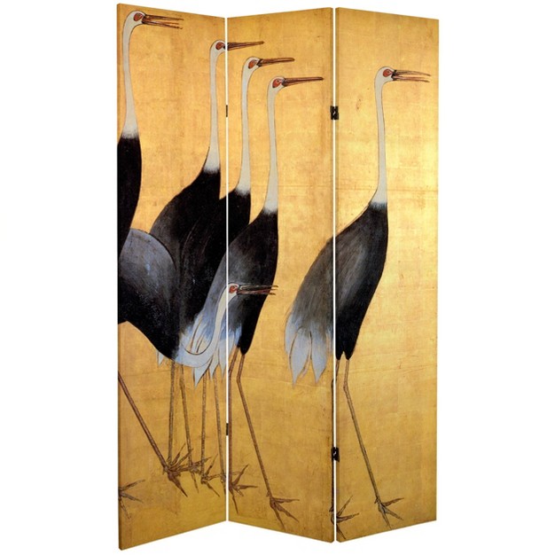 Double Sided Cranes Room Divider Beige Oriental Furniture