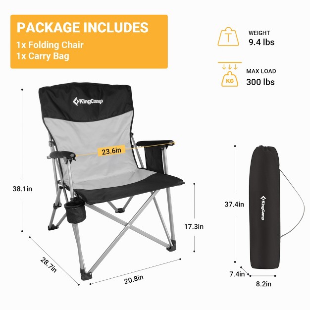 Kingcamp Padded Outdoor Folding Lounge Chair Swiveling Cupholder Side Pocket And Carry Bag For Camping Sporting Events And Tailgating