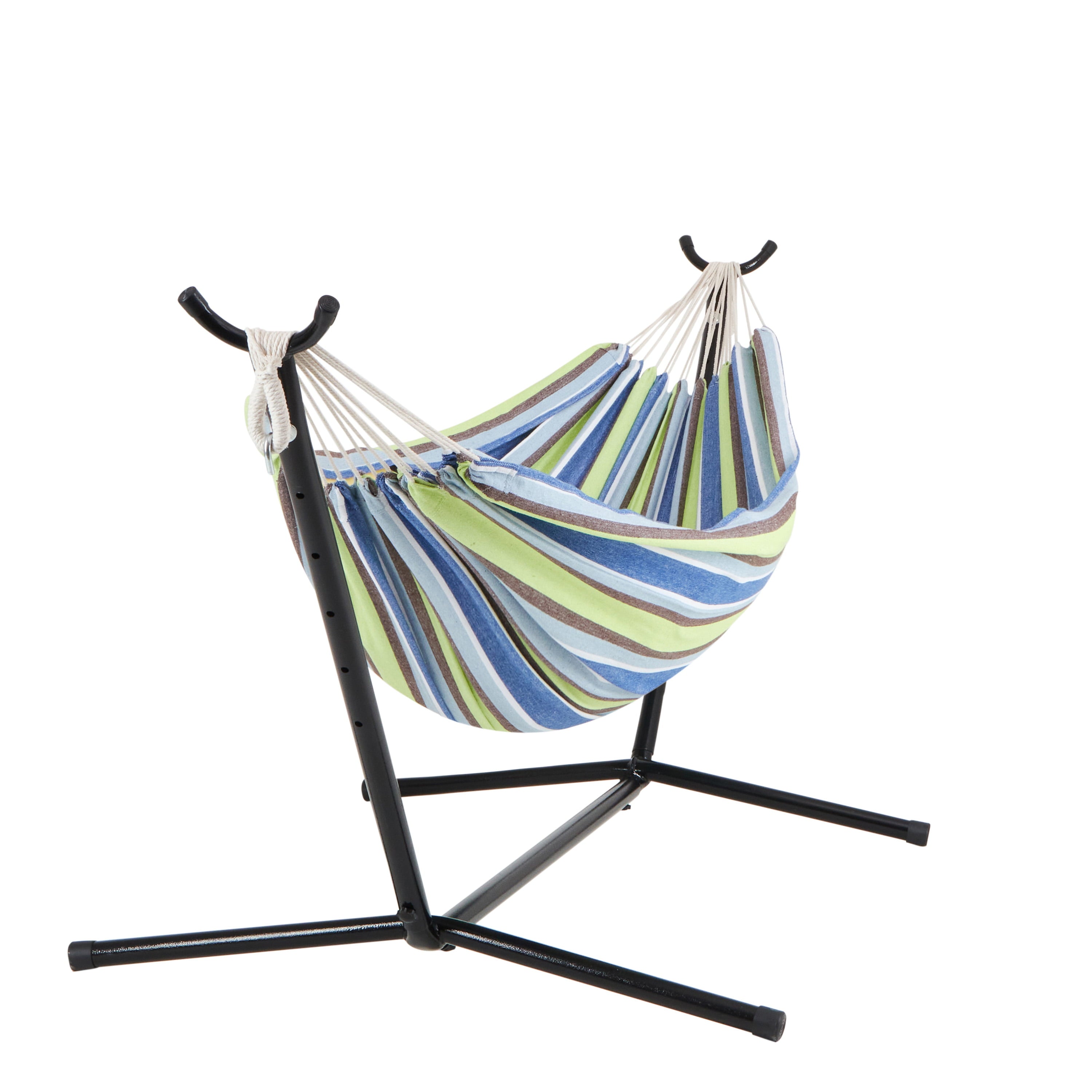 Bliss Hammocks Double Hammock w/ Space Saving 9ft. Stand & Premium Carry Bag - Garden Stripe, 78" L x 60" W