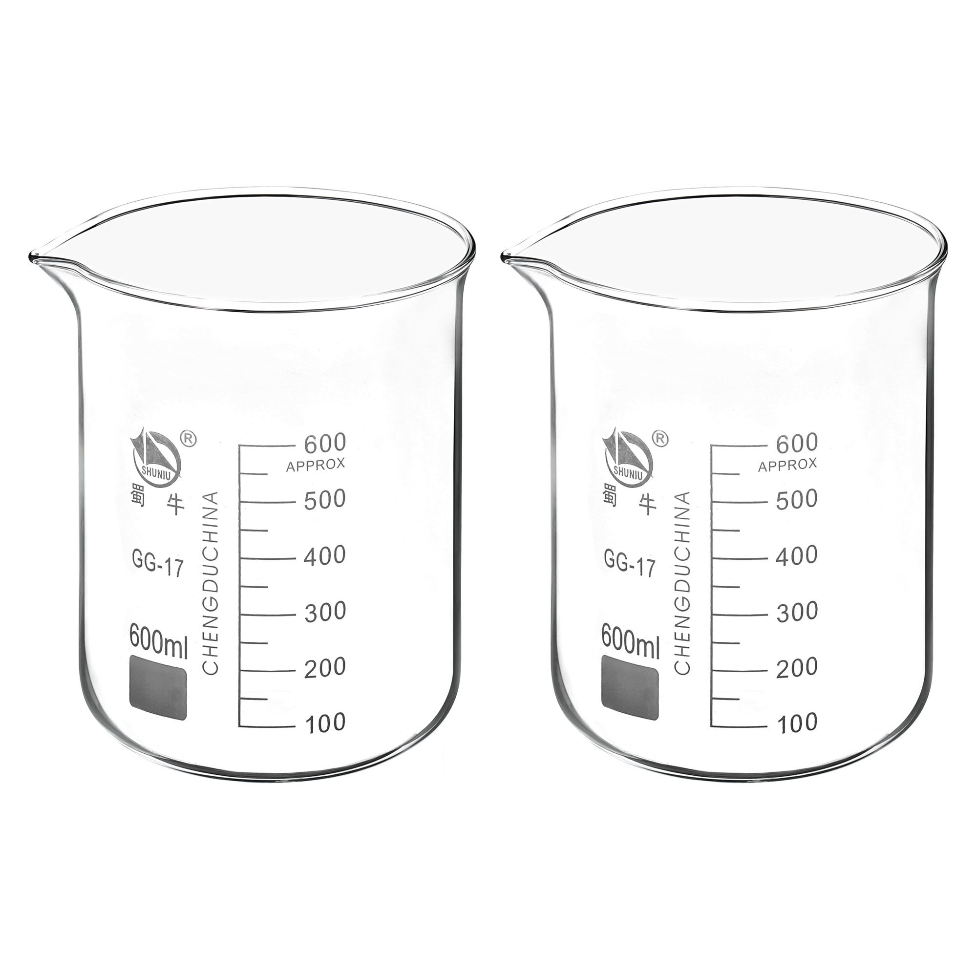 2pcs 600ml Low Form Glass Beaker 3.3 Borosilicate Lab Measuring Cups - Clear