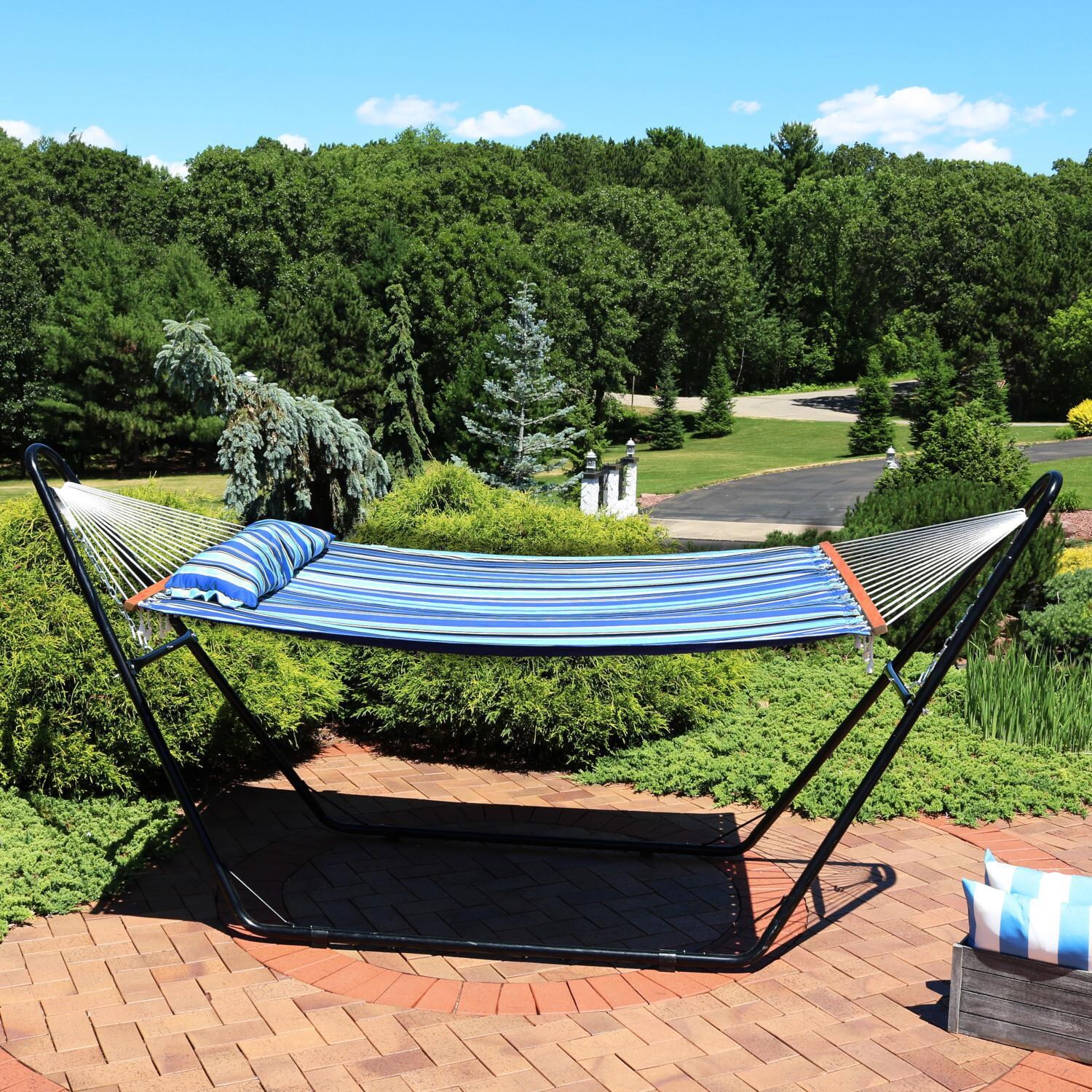 Ultimate Patio Quilted Double Hammock w/ Universal Multi-Use Stand and Pillow