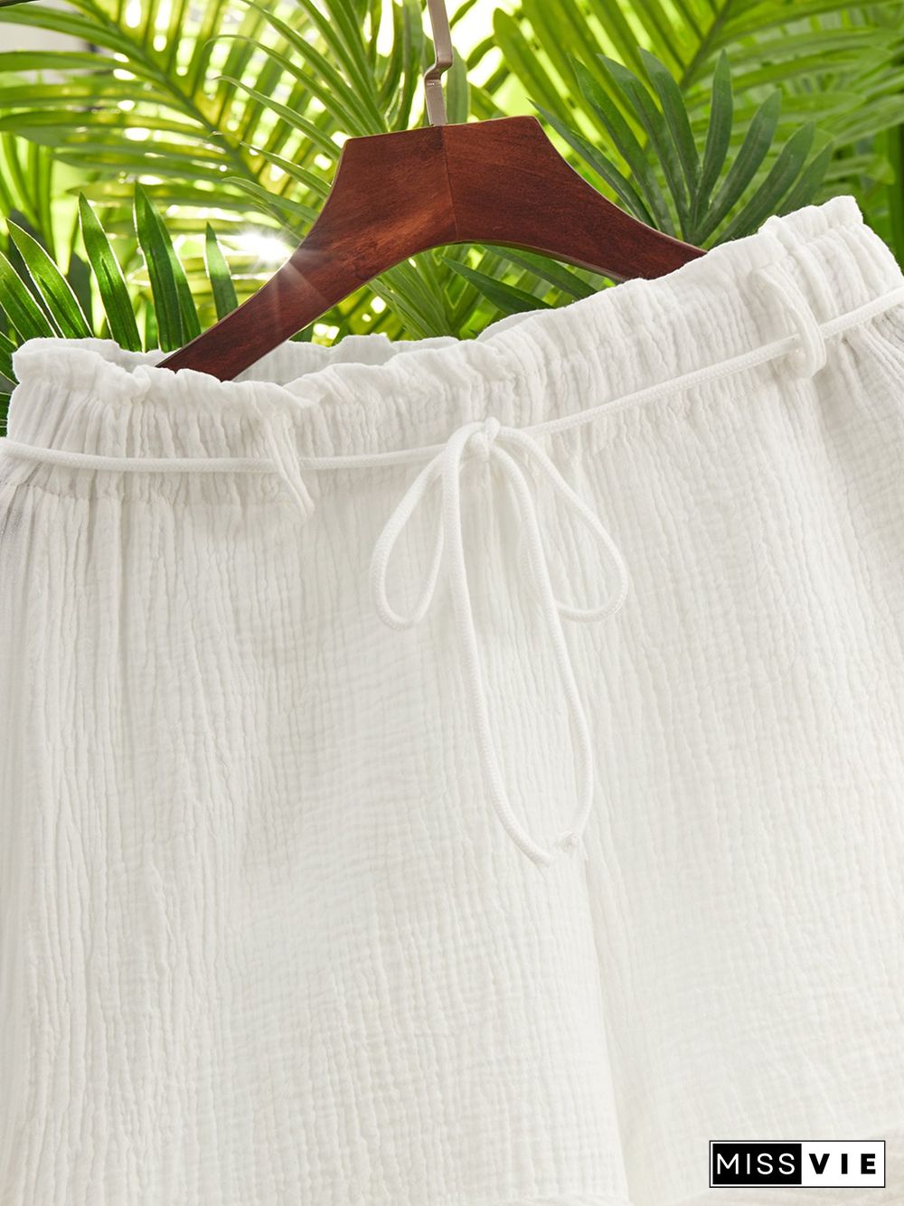 Plus Size White Boho Cotton-Blend Shorts