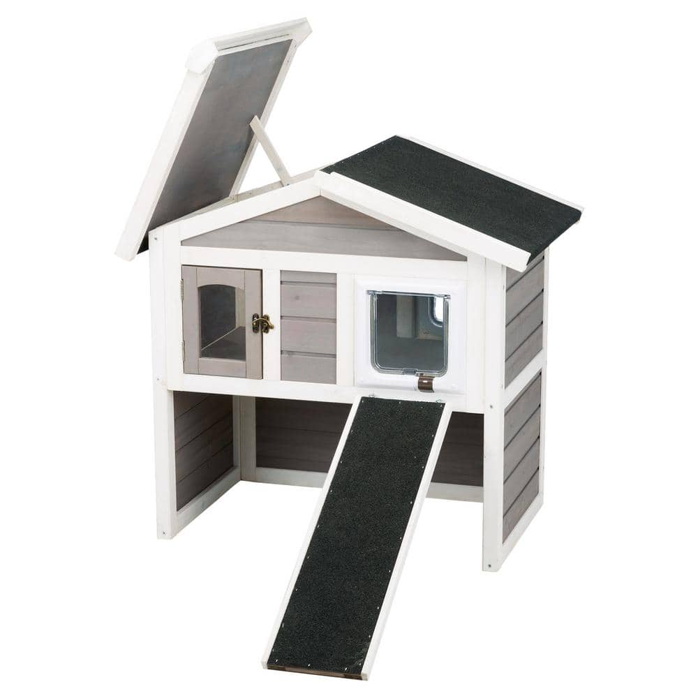 TRIXIE 30.5 in. x 21.5 in. x 29.5 in. Insulated Cat Home in Gray/White 44115