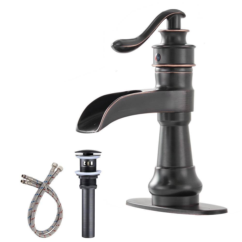 BWE Waterfall Single Hole Single-Handle Low-Arc Bathroom Faucet With Pop-up Drain Assembly in Oil Rubbed Bronze A-96558-ORB-2